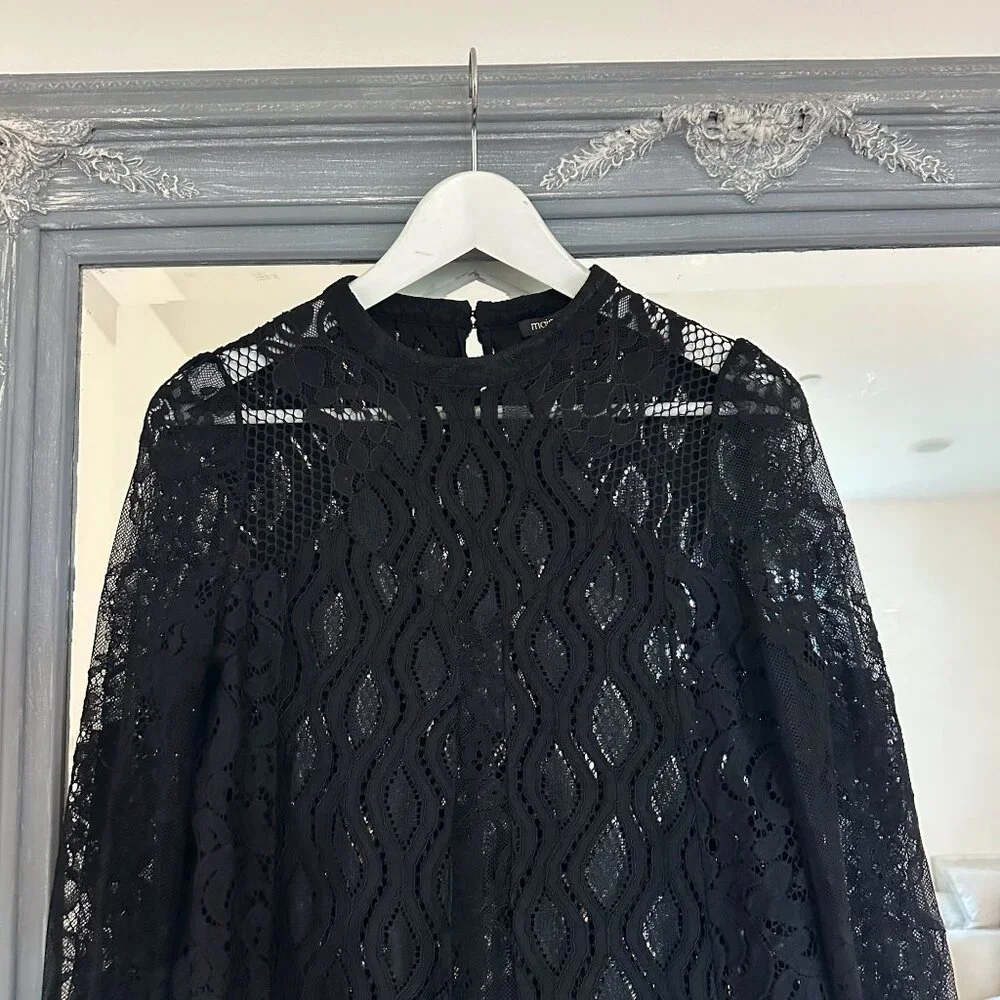 Maje ROSSA Black Lace Long Sleeve Romantic Goth Whimsigoth Mini Dress 2 - Picture 3 of 8